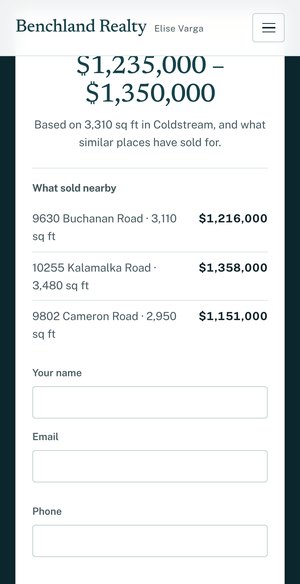 The home valuation tool on a phone